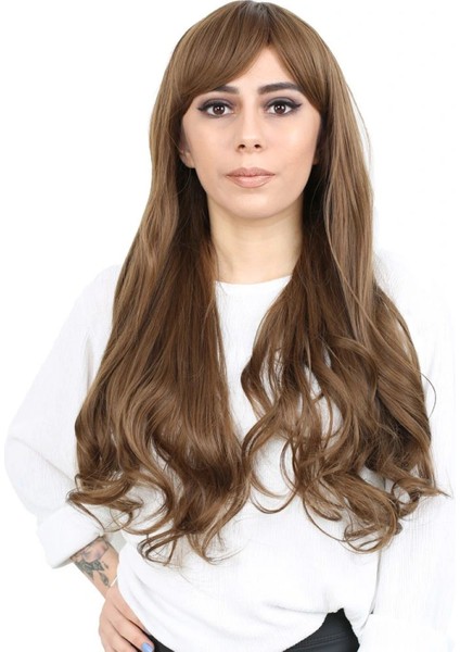 Kahküllü Uzun Dalgalı Fiber Sentetik Peruk - Kumral fiyatları