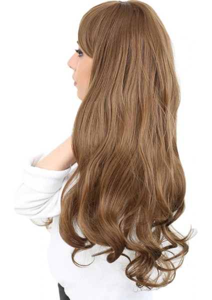 Kahküllü Uzun Dalgalı Fiber Sentetik Peruk - Kumral fırsatları