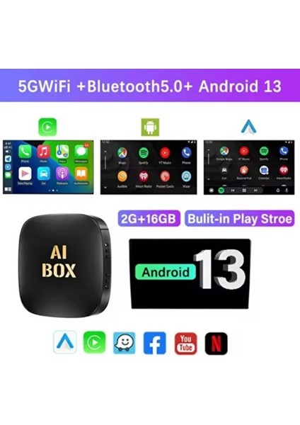 Kablosuz Carplay Aı Box Android 13 – 16GB Hafıza, Youtube & Netflix Destekli modelleri