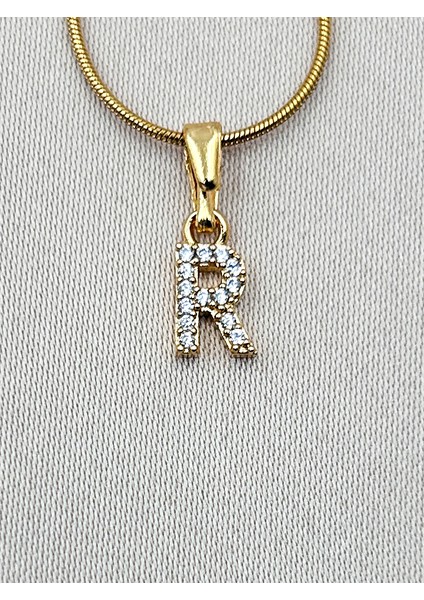 Fıora Çelik Zirkon Taşlı Harf Kolye Sade Şık Gold Ayarlanabilir Zincir Tüm Alfabe