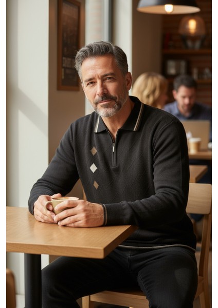 Erkek Çelik Örgü Intarsia Gofra Desen Fermuarlı Polo Yaka Tüylenmez Premium Triko Kışlık Baba Kazak fiyatları