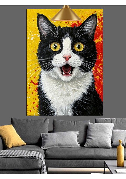 Şaşkın Surat Ifadesi Olan Siyah Beyaz Kedi Dekoratif Kanvas - Mdf Ahşap Tablo modelleri