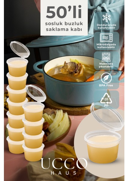 50 Adet Sızdırmaz 120ML Mini Saklama Kabı Sosluk Buzluk Kabı, Et Suyu, Kemik Suyu, Sos Kabı Mutfak Düzenleme, Kuruyemiş Kabı, Beslenme Kabı