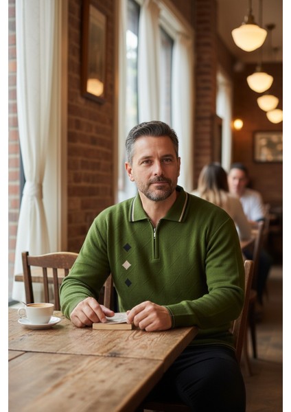 Erkek Çelik Örgü Intarsia Gofra Desen Fermuarlı Polo Yaka Tüylenmez Premium Triko Kışlık Baba Kazak fiyatları