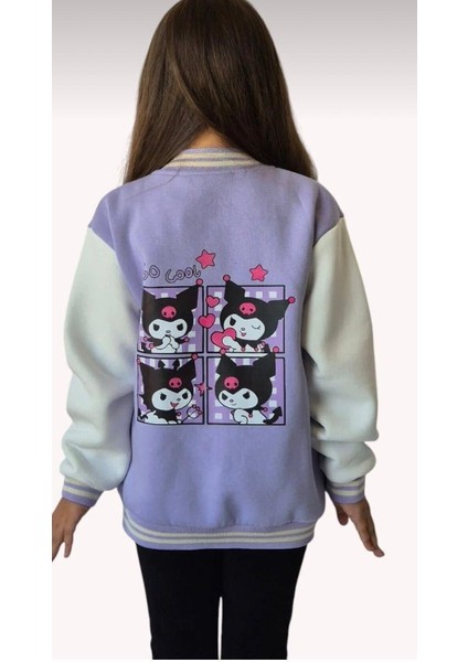 Kuromi Içi Şardonlu Sırt Baskı Detaylı Kolej Ceket Mor Renk Süper Kalite Kumaş Baskı fiyatları