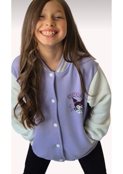 Kuromi Içi Şardonlu Sırt Baskı Detaylı Kolej Ceket Mor Renk Süper Kalite Kumaş Baskı fırsatları