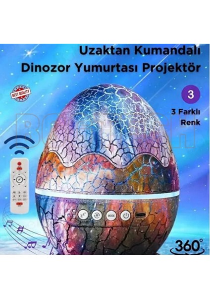 Galaxy Projektör Fm Radyolu Dinozor Yumurtası LED Projektör Bluetooth Ses Sistemi + USB Şarjlı