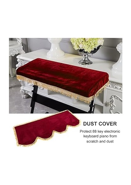 Dekoratif Piyano Kapağı 61/88 Tuşlu Elektrikli Piyano Toz Geçirmez Dekoratif Klavye Kapağı Piyano Klavye Kapağı (Şarap Kırmızısı) fiyatları