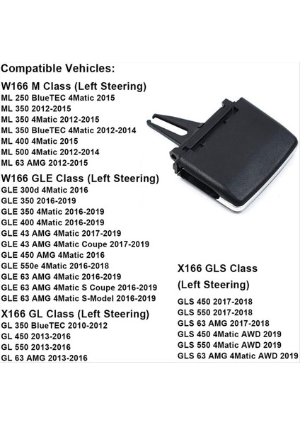 Mercedes Için 10X Benz Ön Sol Sağ Hava Havalandırma Sekmeleri Ön Sıra Hava Izgara Sekmeleri Klips W166 ml Gle Class X166 (Yurt Dışından)