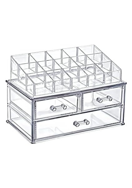 Deconox 18 Bölmeli Üç Çekmeceli Akrilik Oje ve Ruj Organizeri, 18 Gözlü Oje, 18 Bölmeli Ruj Düzenleyici fiyatları