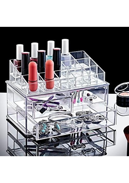 Deconox 18 Bölmeli Üç Çekmeceli Akrilik Oje ve Ruj Organizeri, 18 Gözlü Oje, 18 Bölmeli Ruj Düzenleyici modelleri