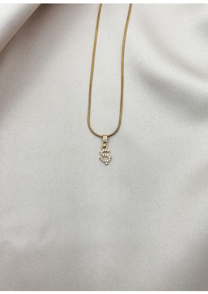 Fıora Çelik Zirkon Taşlı Harf Kolye Sade Şık Gold Ayarlanabilir Zincir Tüm Alfabe modelleri