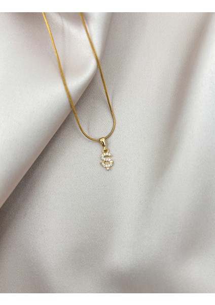 Fıora Çelik Zirkon Taşlı Harf Kolye Sade Şık Gold Ayarlanabilir Zincir Tüm Alfabe