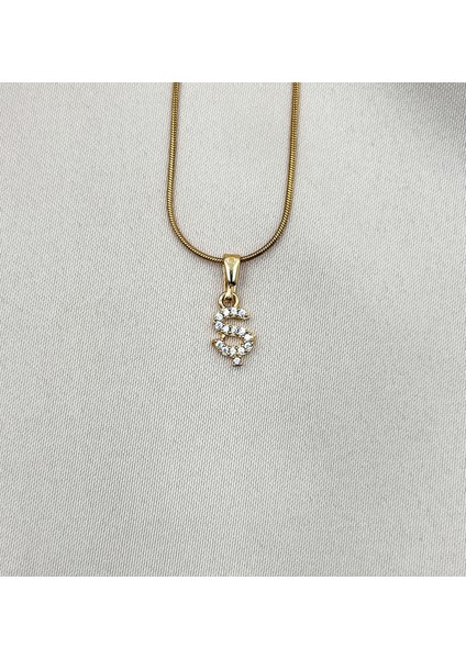 Fıora Çelik Zirkon Taşlı Harf Kolye Sade Şık Gold Ayarlanabilir Zincir Tüm Alfabe
