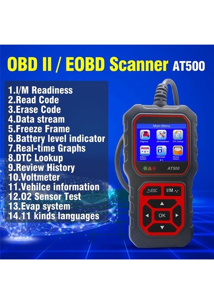 Obd2 Tarayıcı AT500 Obd2 Scanner Teşhis Aracı Araba Motoru Hata Kodu Okuyucu ve Sil Motor Işık Araç Tarama Araçları (Yurt Dışından) fiyatları