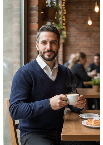 Erkek V Yaka Triko Uzun Kol Standart Fit Tüylenmeyen Triko Kışlık Örgü Kazak modelleri