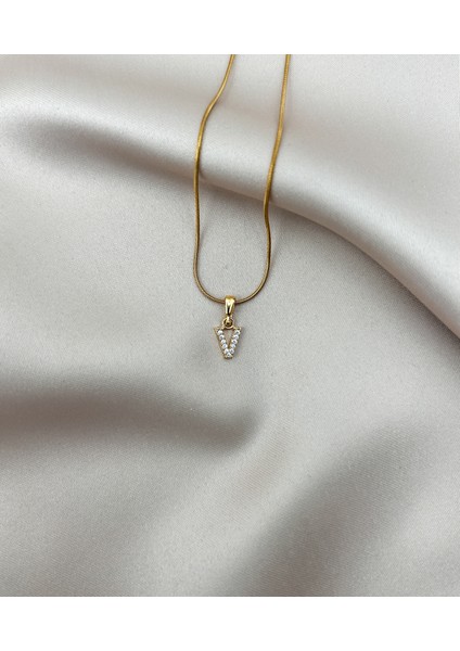 Fıora Çelik Zirkon Taşlı Harf Kolye Sade Şık Gold Ayarlanabilir Zincir Tüm Alfabe modelleri
