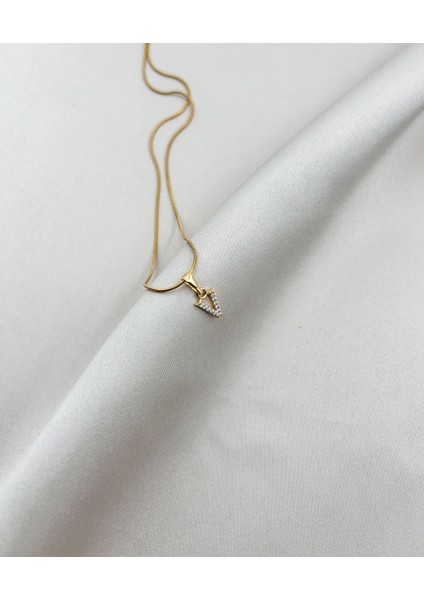 Fıora Çelik Zirkon Taşlı Harf Kolye Sade Şık Gold Ayarlanabilir Zincir Tüm Alfabe fırsatları