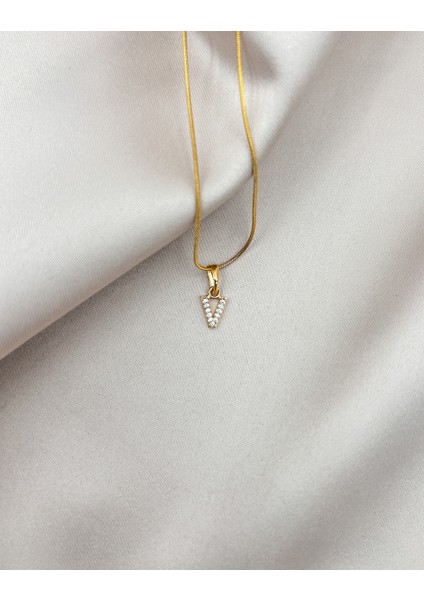 Fıora Çelik Zirkon Taşlı Harf Kolye Sade Şık Gold Ayarlanabilir Zincir Tüm Alfabe