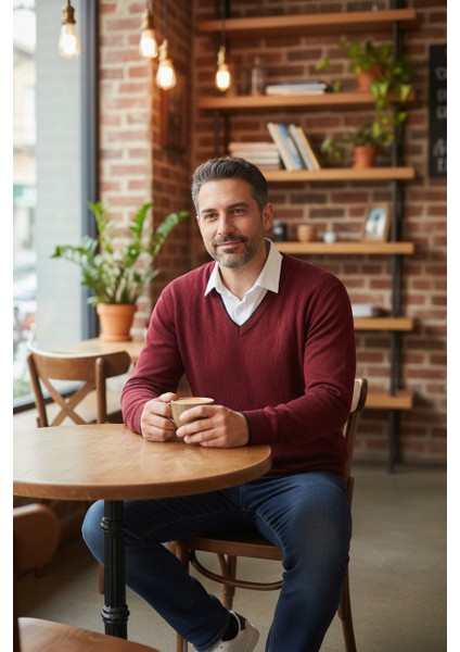 Erkek V Yaka Triko Uzun Kol Standart Fit Tüylenmeyen Triko Kışlık Örgü Kazak modelleri