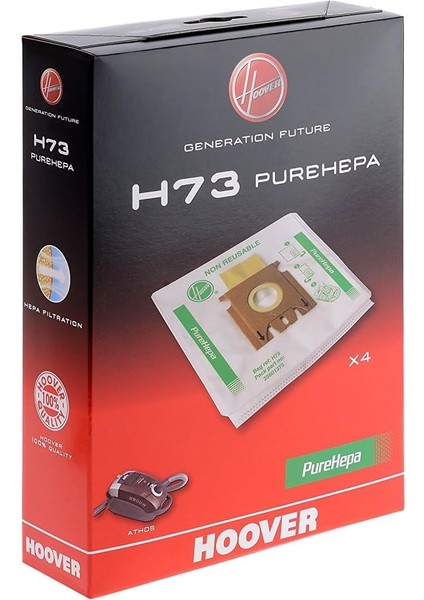 H73 Elektrikli Süpürge Torbaları, Orijinal, Mikrofiber, Saf Epa, Koku Önleyici, Ekstra Büyük, Athos Silindir Elektrikli Süpürgeler ile Uyumlu, 4 Adet