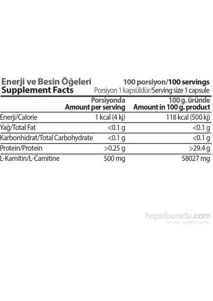 L-Carnitine 500 mg Kapsül L-Karnitin Takviyesi – Enerji Artışı ve Yağ Yakımına Destek fiyatları