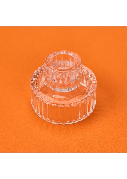 Cam Çizgili Mumluk - Şeffaf - 5x6 cm