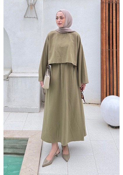 Etekli Tesettür Takım Haki