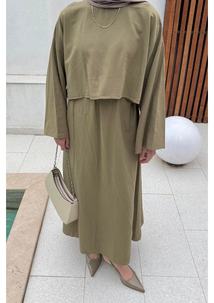 Etekli Tesettür Takım Haki modelleri