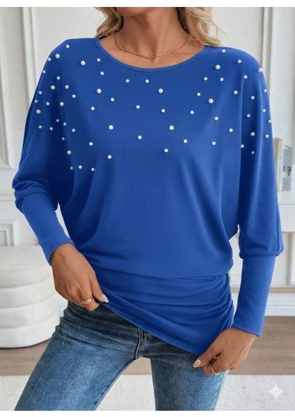 Kadın Uzun Kollu Yuvarlak Yaka Incili Viskon Bluz fiyatları