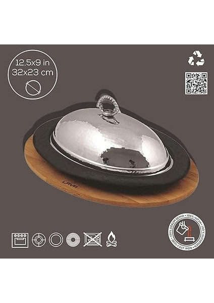 Oval Servis Tepsisi, Dökme Demirden, Kapaklı ve Ahşap Kaplamalı, 32 x 23 cm fiyatları