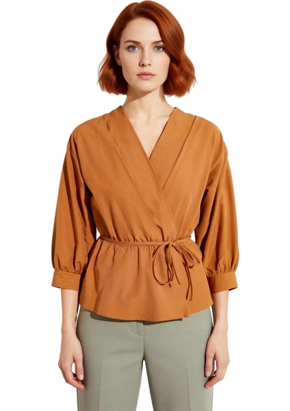 Moda Kruvaze Dokuma Regular Düz Desen Casual Günlük Regular Uzun Kol Bluz fiyatları