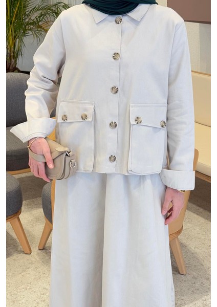 Cep Detaylı Ikili Etek Tesettür Takım Taş modelleri