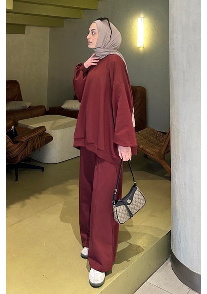 Kapşonlu Pantolonlu Ikili Tesettür Takım Bordo fiyatları