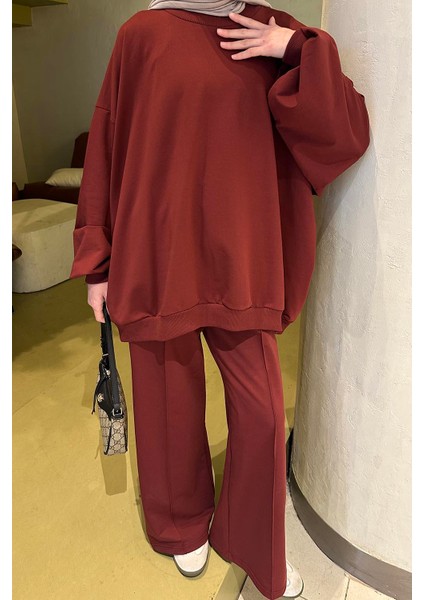 Kapşonlu Pantolonlu Ikili Tesettür Takım Bordo modelleri