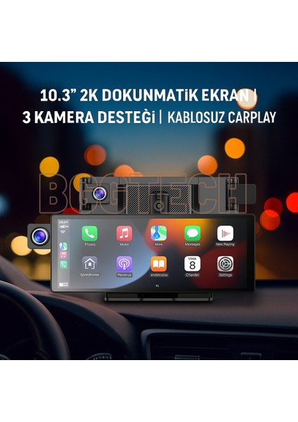 X3 Akıllı Araç Ekranı Carplay 10.3" 2k Görüntü, Carplay Dokunmatik Kontrol Ön/arka/iç Kamera