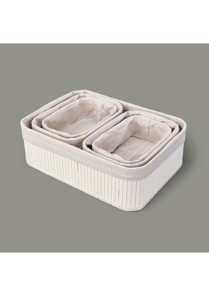 Living 5'li Çok Amaçlı Dekoratif Sepet - Beyaz / Gri