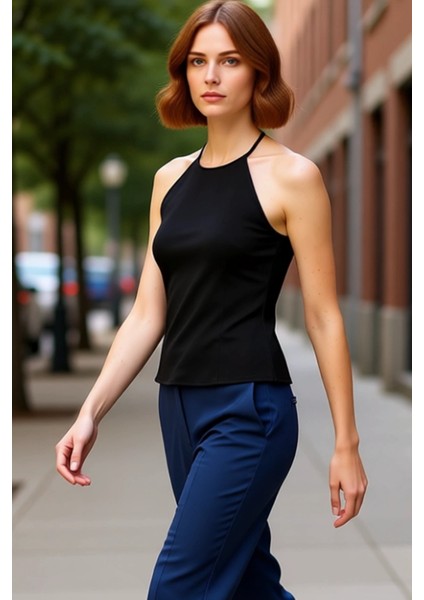 Kadın Gabardin Dokuma Halter Yaka Bluz Modern Siluet ve Rahatlık Bir Arada Kaliteli Şık Rahat modelleri