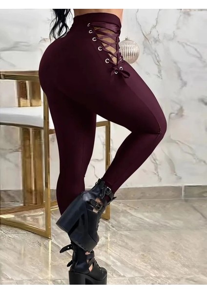 Kadın Yüksek Bel Çapraz Bağcıklı Tül Detaylı Dalgıç Tayt fiyatları