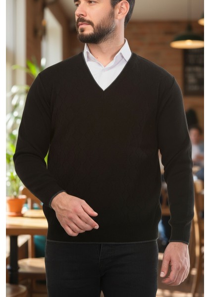 Erkek V Yaka Triko Uzun Kol Standart Fit Tüylenmeyen Triko Kışlık Örgü Kazak fiyatları