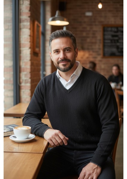 Erkek V Yaka Triko Uzun Kol Standart Fit Tüylenmeyen Triko Kışlık Örgü Kazak modelleri