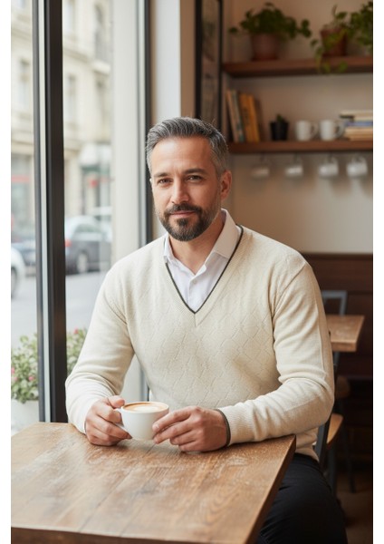 Erkek V Yaka Triko Uzun Kol Standart Fit Tüylenmeyen Triko Kışlık Örgü Kazak fiyatları