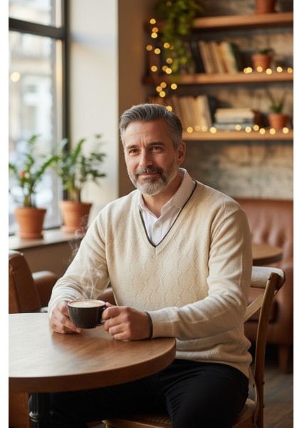 Erkek V Yaka Triko Uzun Kol Standart Fit Tüylenmeyen Triko Kışlık Örgü Kazak modelleri