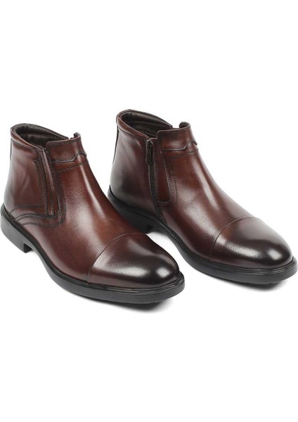 Erkek Kahverengi Fermuarlı Klasik Deri Bot