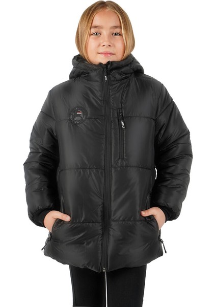 İçi Kürklü Su ve Rüzgar Geçirmez Kapüşonlu Kız Çocuk Mont