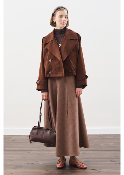 Ekose Desenli Geniş Etek Bordo fiyatları