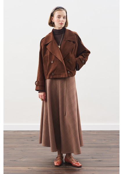 Ekose Desenli Geniş Etek Bordo modelleri