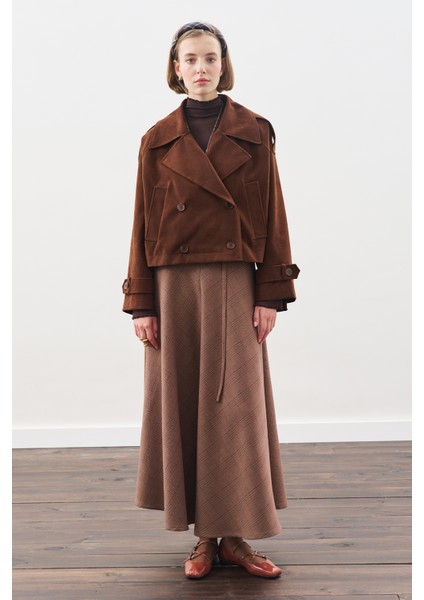 Ekose Desenli Geniş Etek Bordo fırsatları