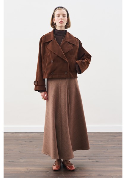 Ekose Desenli Geniş Etek Bordo