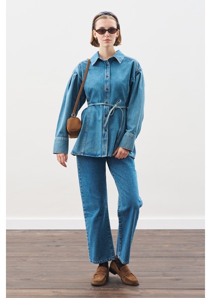 Bağlama Detaylı Denim Gömlek Mavi fiyatları